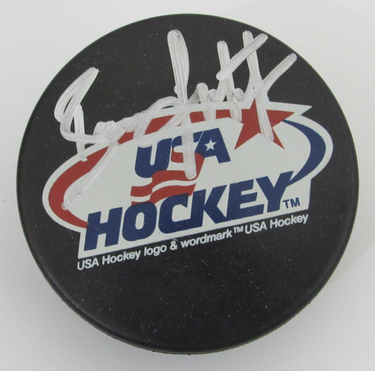 Brian Leetch HOF Signed/Autographed USA Hockey Puck New York Rangers JSA 196613