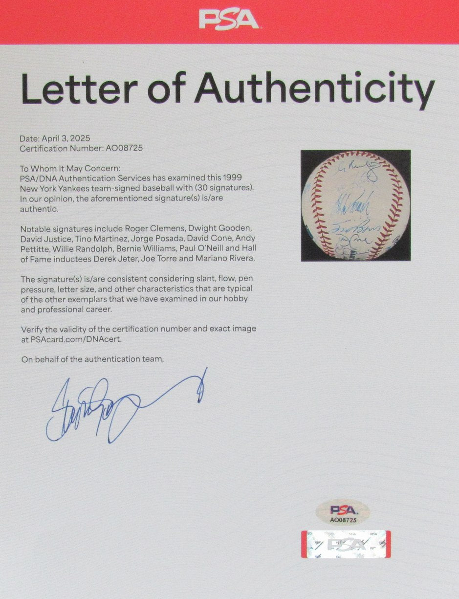 1999 New York Yankees Team-Signed by (30) OML Baseball PSA/DNA 196419