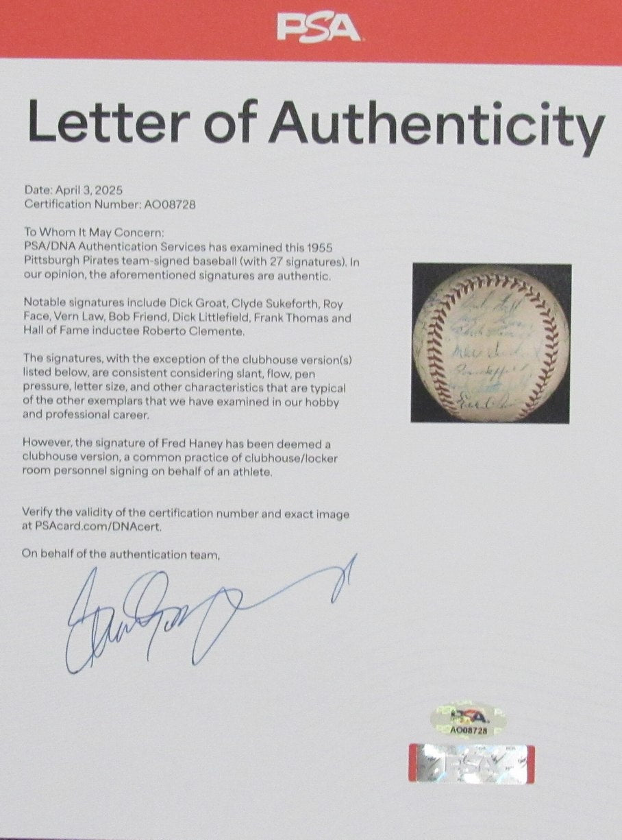 1955 Pittsburgh Pirates Team-Signed by (27) ONL Baseball Clemente PSA/DNA 196425