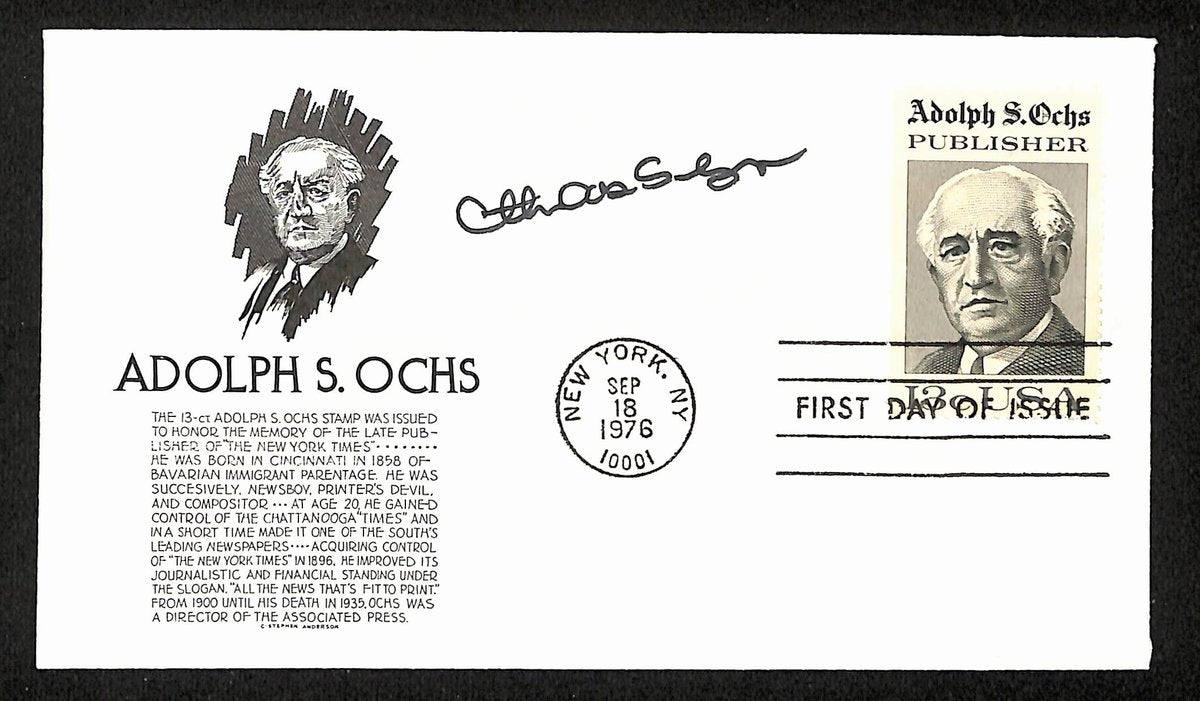 Arthur Sulzberger Jr. Signed 1976 First Day Cover N.Y. Times Publisher 195481