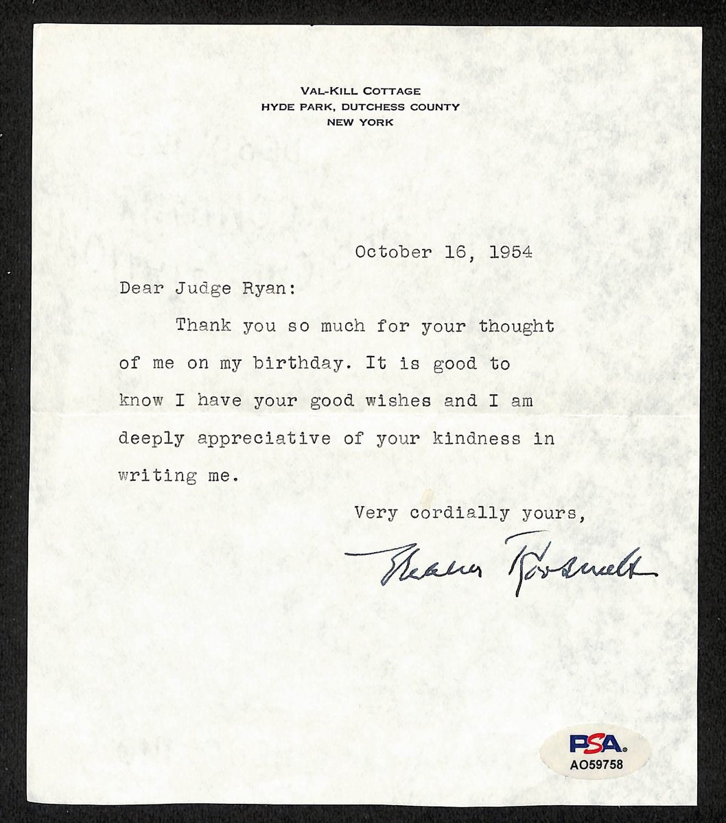 Eleanor Roosevelt Signed Typed Letter Signed (TLS) Former First Lady PSA/DNA