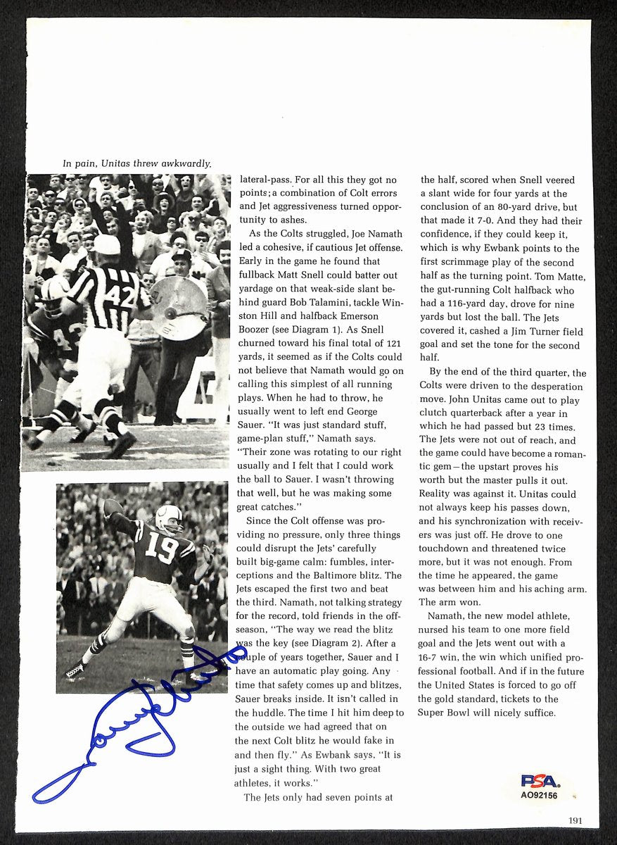 Johnny Unitas HOF Signed/Auto 2x3 Magazine Photo Baltimore Colts PSA/DNA 196024
