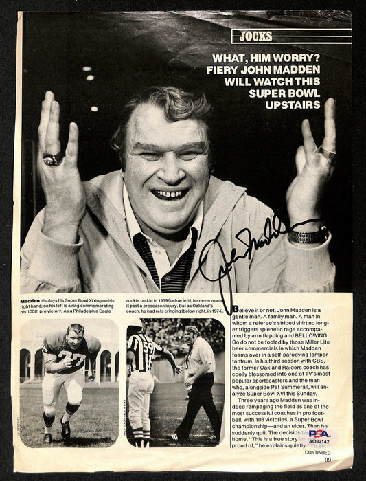 John Madden HOF Signed/Autographed 8x10 Magazine Photo Raiders PSA/DNA 196028