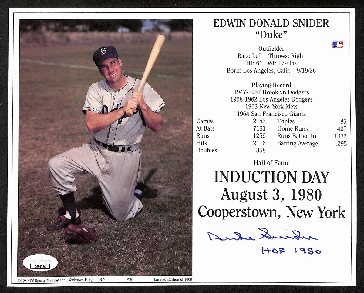 Duke Snider HOF Signed/Auto 8x10 Induction Day Dodgers Photo JSA 196162