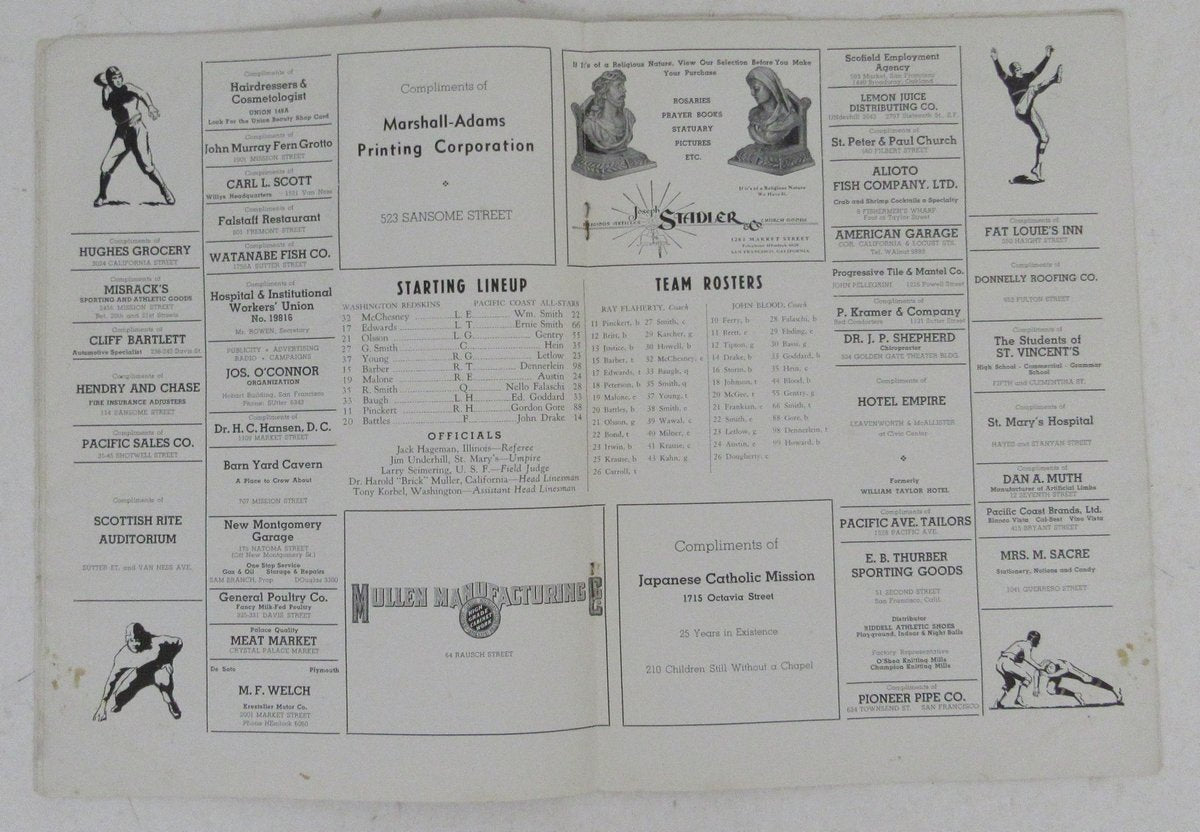 January 16, 1938 Program Redskins vs. Pacific Coast All-Americans 195692
