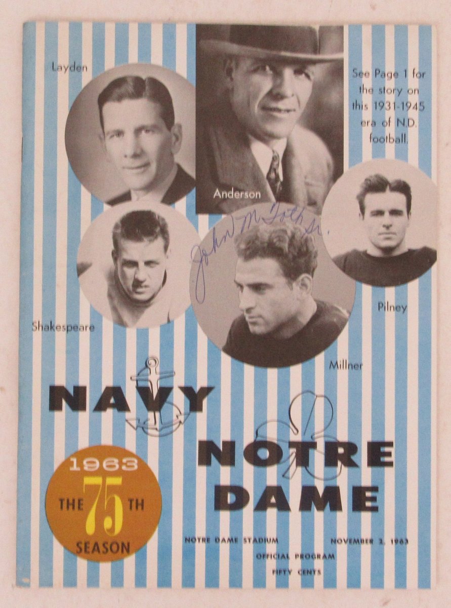 Nov. 2, 1963 Football Game Program Navy vs. Notre Dame Roger Staubach 195708