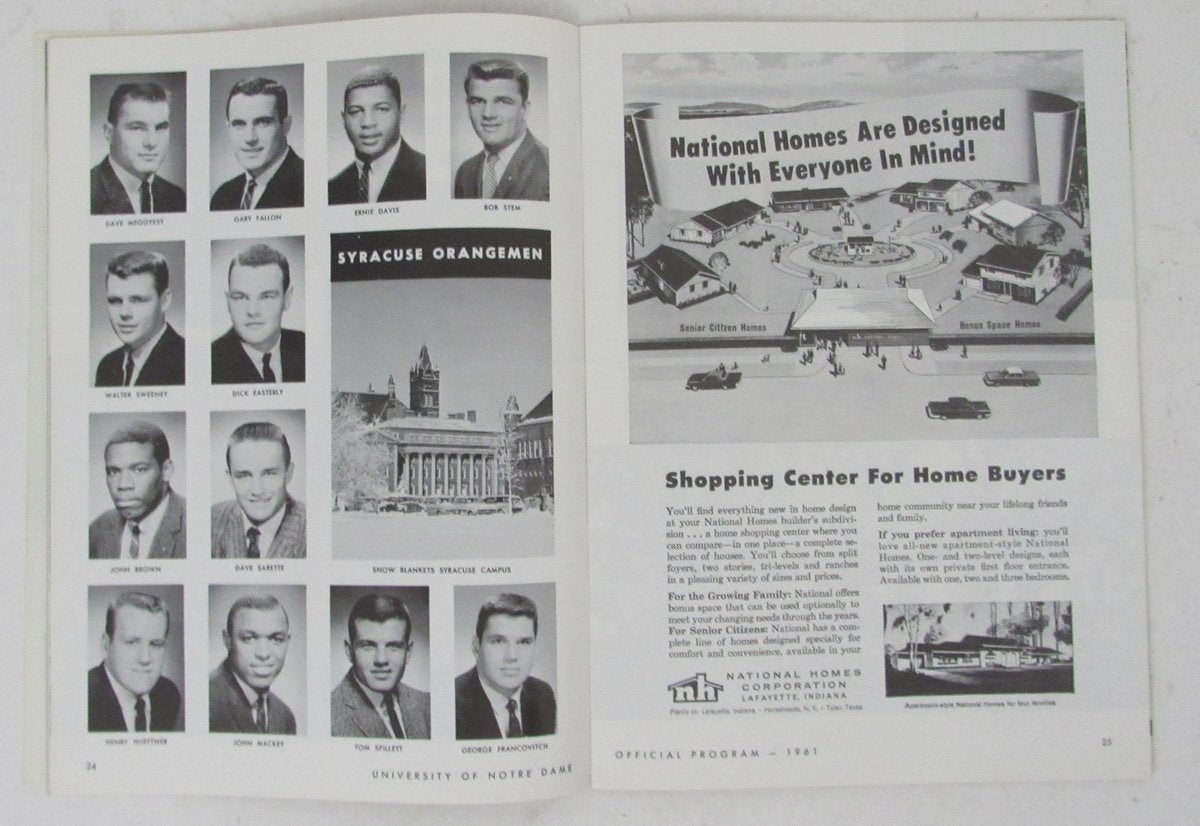 Nov. 18, 1961 Football Game Program Navy vs. Notre Dame Ernie Davis 195709