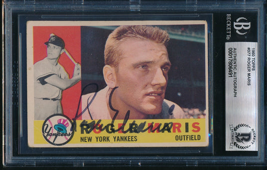 Roger Maris Signed/Autographed 1960 Topps Card #377 Yankees Beckett 195737