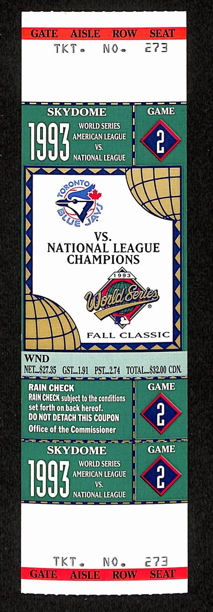 1993 World Series Game 2 Phillies vs. Blue Jays Full Ticket RARE MINT 194163