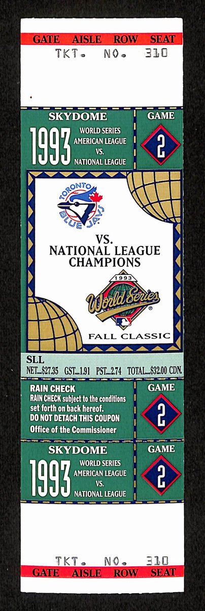 1993 World Series Game 2 Phillies vs. Blue Jays Full Ticket RARE MINT 194164