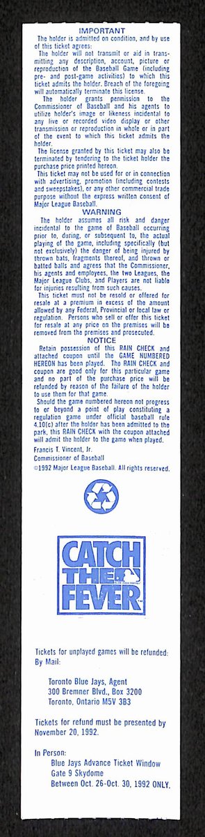 1992 ALCS Game 2 Oakland Athletics vs. Toronto Blue Jays Full Ticket 194156