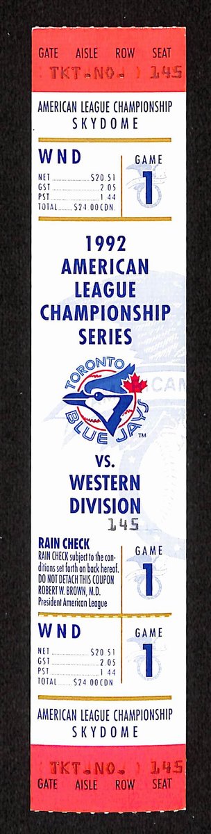 1992 ALCS Game 1 Oakland Athletics vs. Toronto Blue Jays Full Ticket 194155