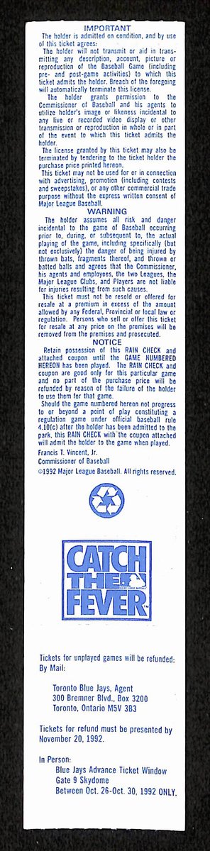1992 ALCS Game 6 Oakland Athletics vs. Toronto Blue Jays Full Ticket 194157
