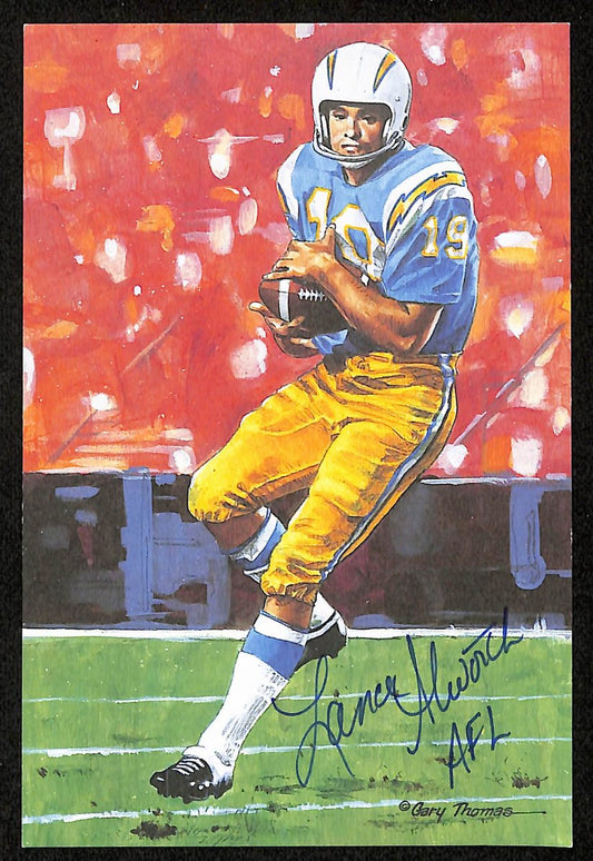 Lance Alworth Signed/Inscr 1989 Goal Line Art GLAC Postcard Chargers JSA 196053