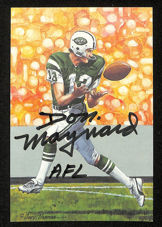 Don Maynard HOF Signed/Inscr 1993 Goal Line Art GLAC Postcard Jets JSA 196062