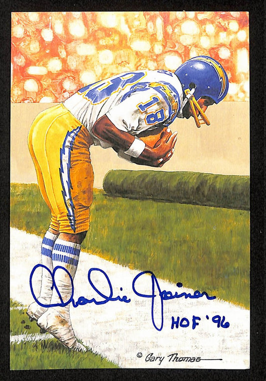 Charlie Joiner Signed/Inscr 1996 Goal Line Art GLAC Postcard Chargers JSA 196065