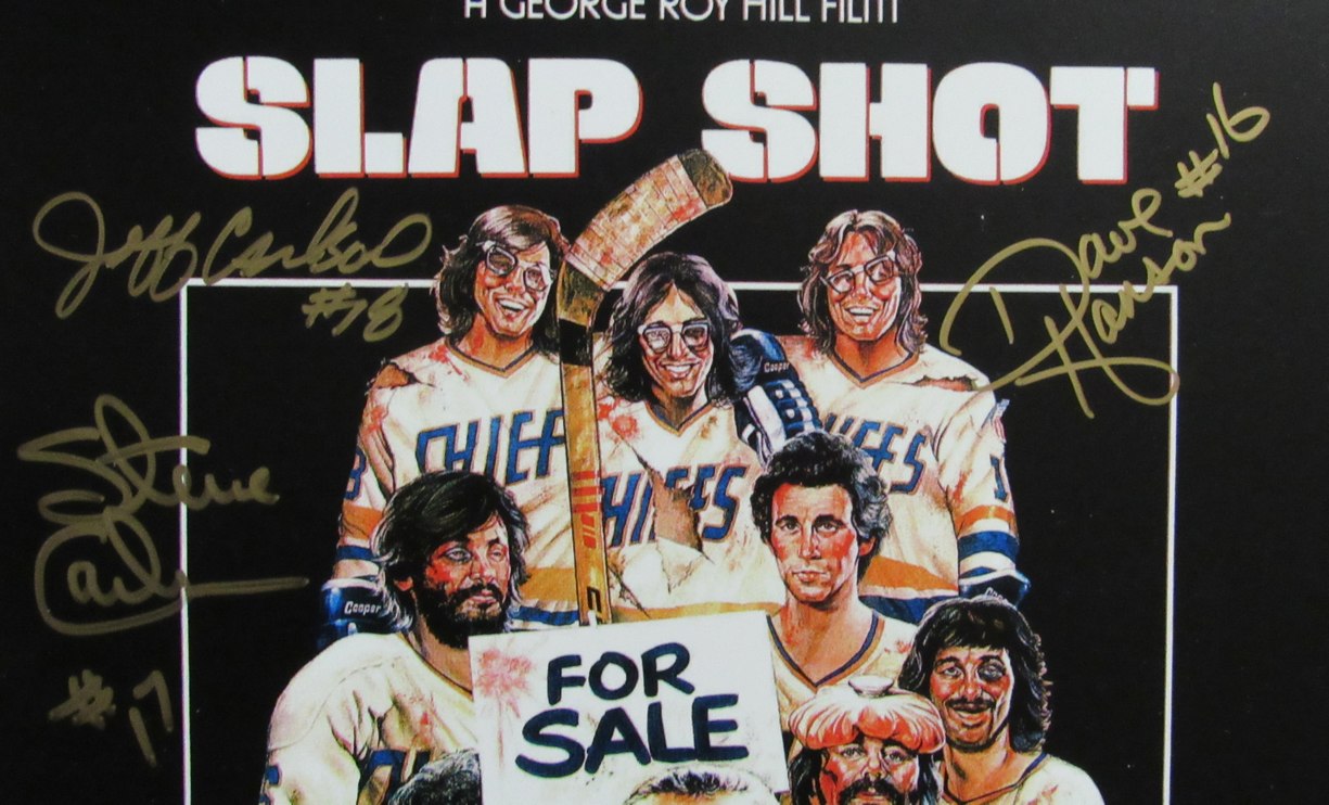 Jeff & Steve Carlson, David Hanson Signed/Insc 11x17 Poster "Slap Shot" PSA/DNA