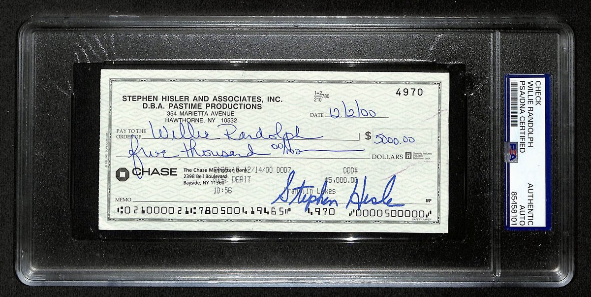 Willie Randolph NY Yankees Signed/Autographed 2000 Bank Check PSA/DNA 194528