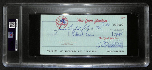 Bob Lemon HOF Signed/Auto 1984 NY Yankees Payroll Bank Check PSA/DNA 194532