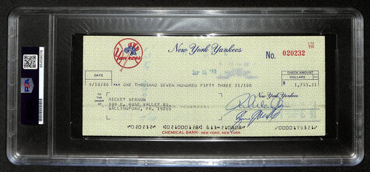 Mickey Vernon Signed/Auto 1980 NY Yankees Payroll Bank Check PSA/DNA 194535