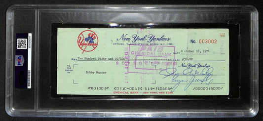 Bobby Murcer Signed/Auto 1974 NY Yankees Payroll Bank Check PSA/DNA 194536