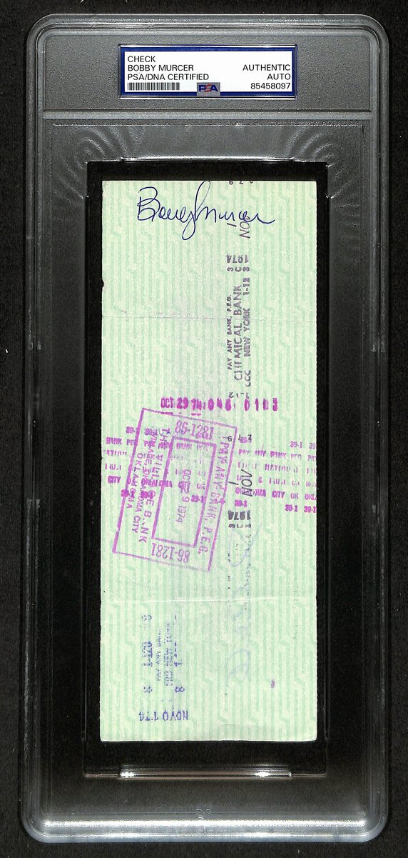 Bobby Murcer Signed/Auto 1974 NY Yankees Payroll Bank Check PSA/DNA 194536
