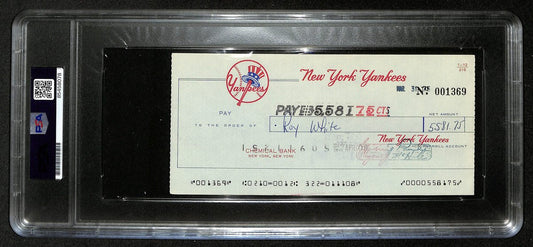 Roy White Signed/Auto 1975 NY Yankees Payroll Bank Check PSA/DNA 194537