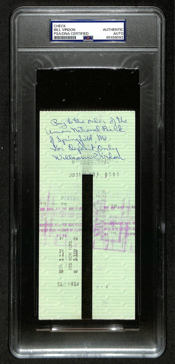 Bill Virdon Signed/Auto 1975 NY Yankees Payroll Bank Check PSA/DNA 194540