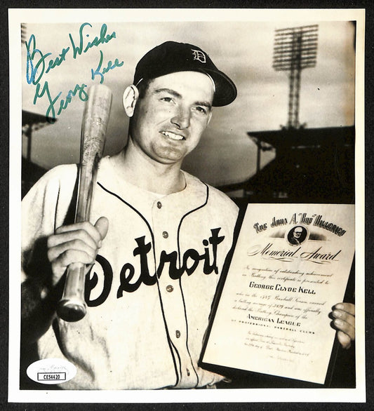 George Kell HOF Signed/Inscribed 7x8 Photo Detroit Tigers JSA 196619