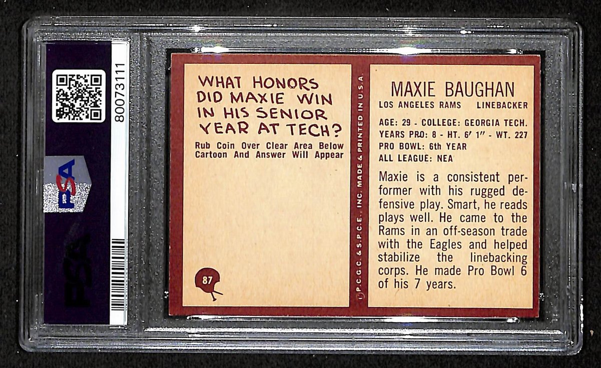 Maxie Baughan Signed/Auto 1967 Philadelphia Card #87 Rams PSA/DNA EX 5 195917