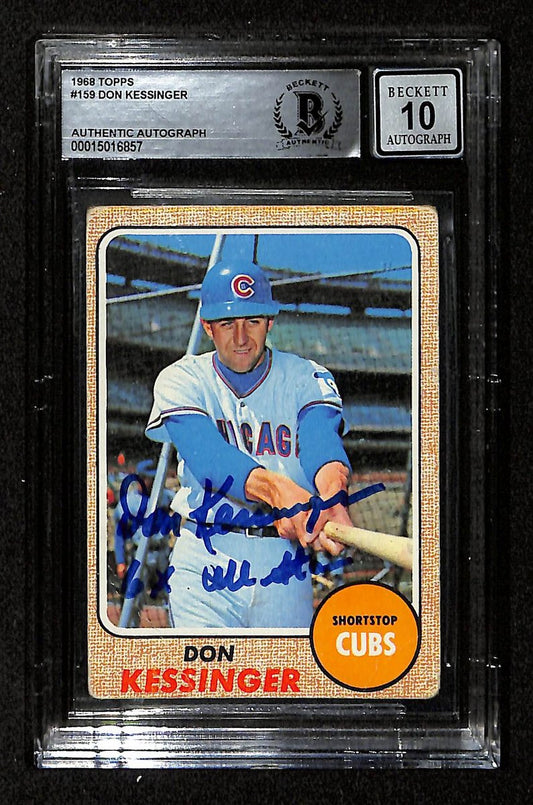 Don Kessinger Signed/Auto 1968 Topps Card #159 Chicago Cubs BAS Grade 10 195962