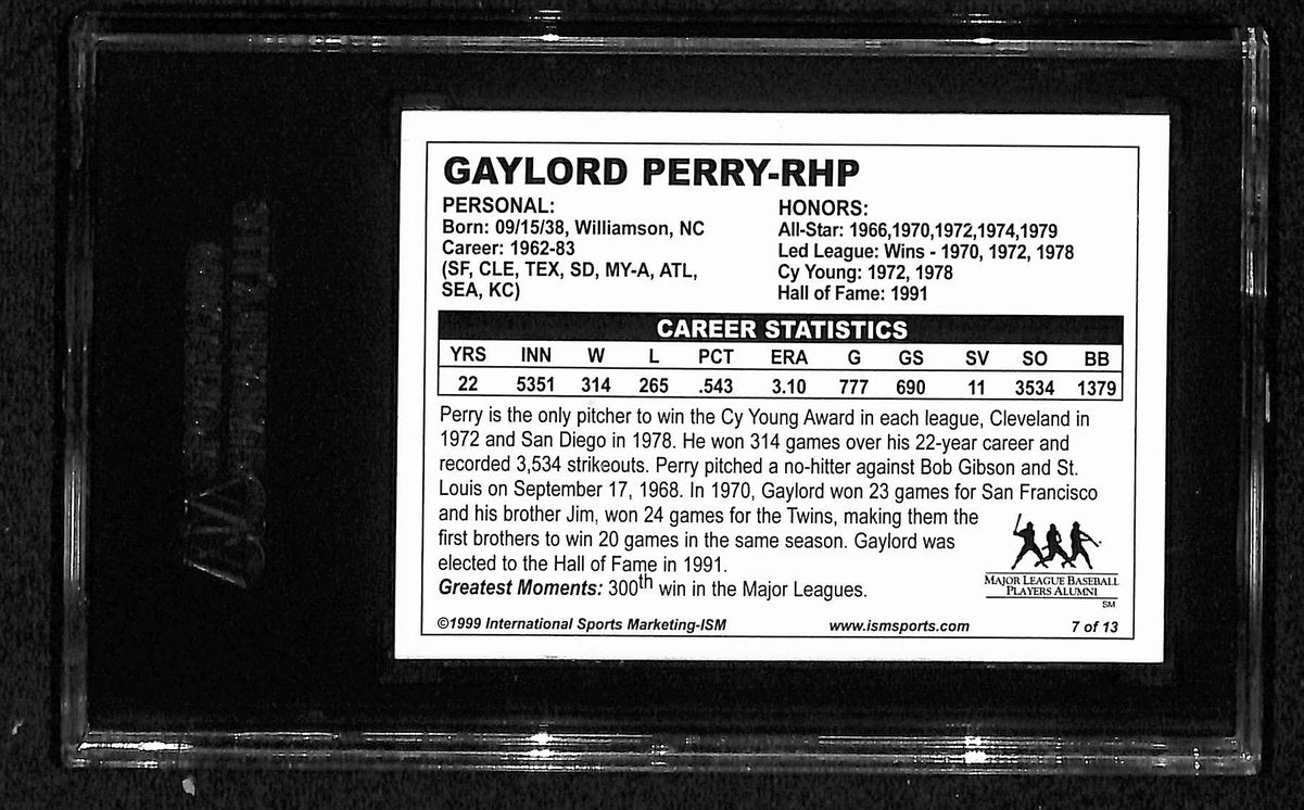 Gaylord Perry HOF Signed/Auto 1999 ISM Card #7 San Francisco Giants SGC 195964