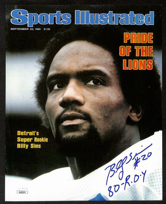 Billy Sims Signed/Insc 8x10 1980 Sports Illustrated Cover Photo Lions JSA 195937