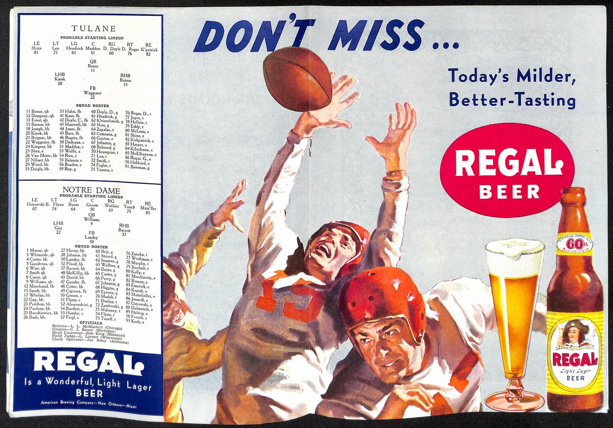 1950 Tulane  vs Notre Dame College Football Game Program 194552