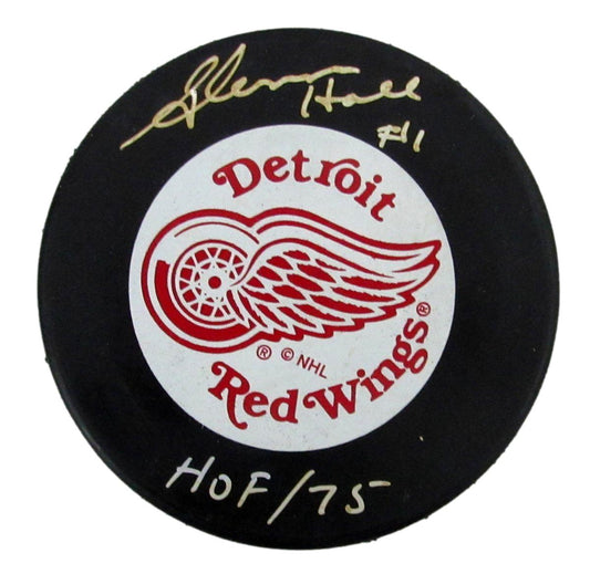 Glenn Hall HOF Signed/Inscribed Detroit Red Wings Hockey Puck JSA 197328