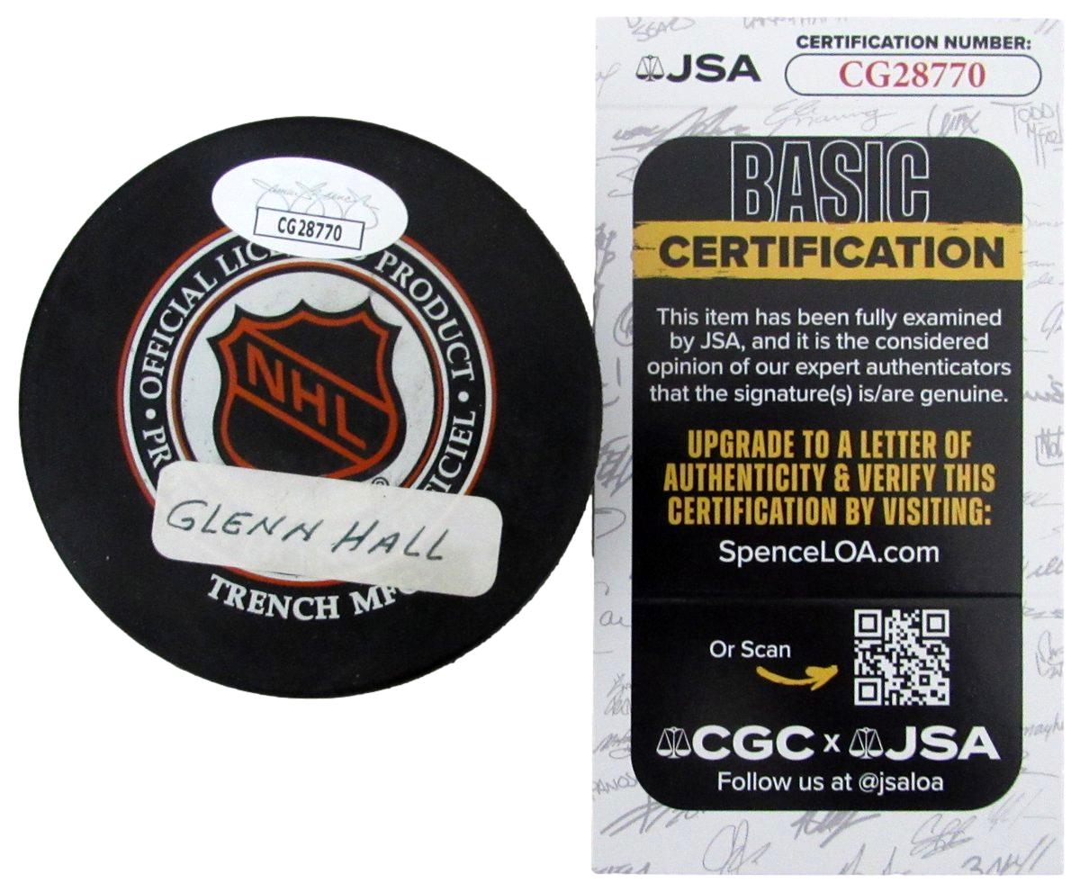 Glenn Hall HOF Signed/Inscribed Detroit Red Wings Hockey Puck JSA 197328
