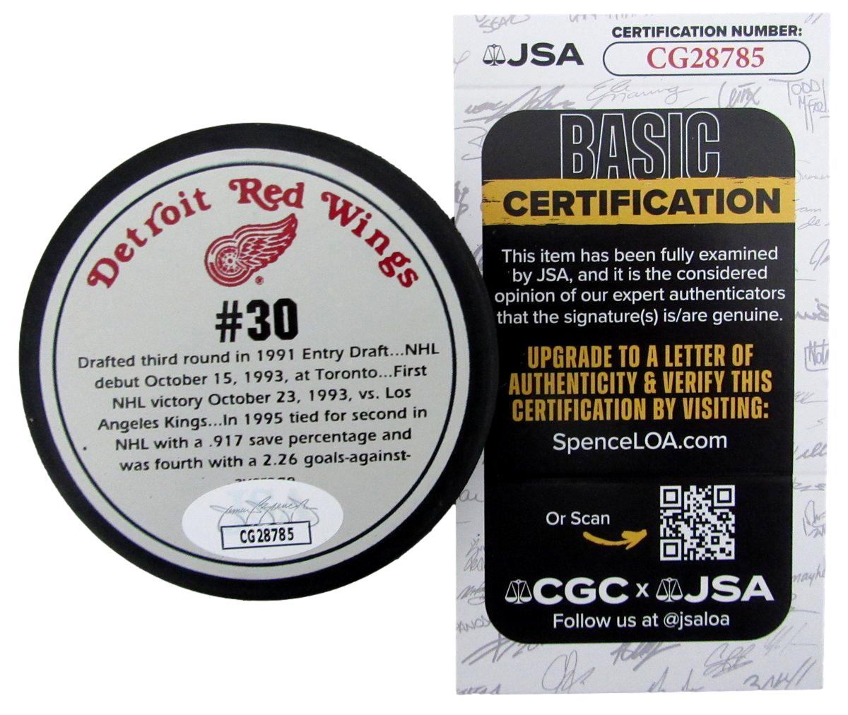 Chris Osgood Signed/Auto Detroit Red Wings Hockey Puck with Photo JSA 197337