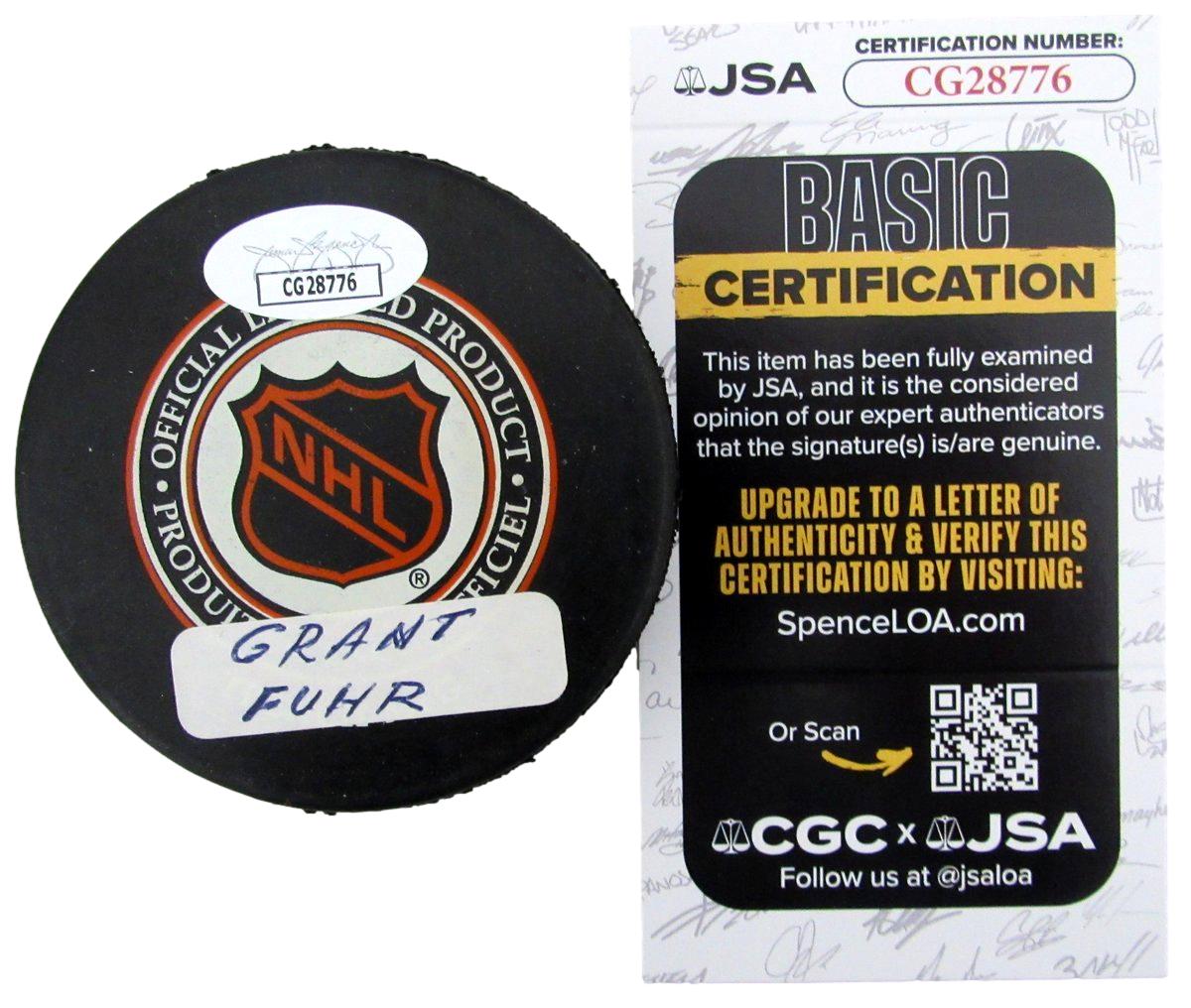 Grant Fuhr HOF Signed/Autographed Edmonton Oilers Hockey Puck JSA 197346