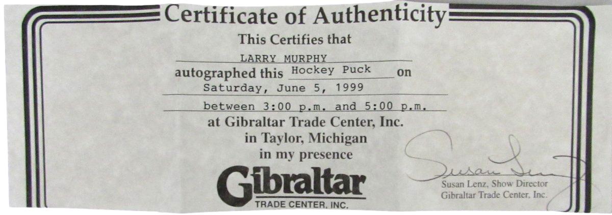 Larry Murphy HOF Signed/Autographed Detroit Red Wings Hockey Puck JSA 197348