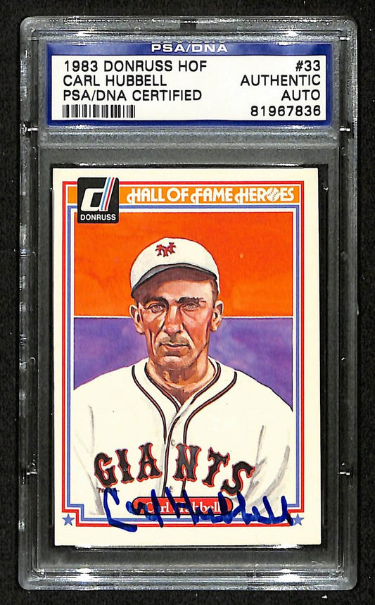 1983 Donruss Carl Hubbell HOF Signed/Auto Card #33 NY Giants PSA/DNA 197063