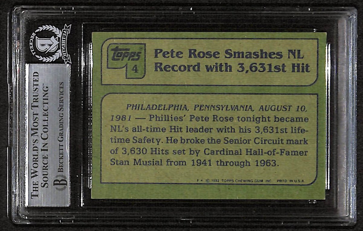 1982 Topps Pete Rose Signed/Autographed Card #4 Reds BAS/Beckett 197100