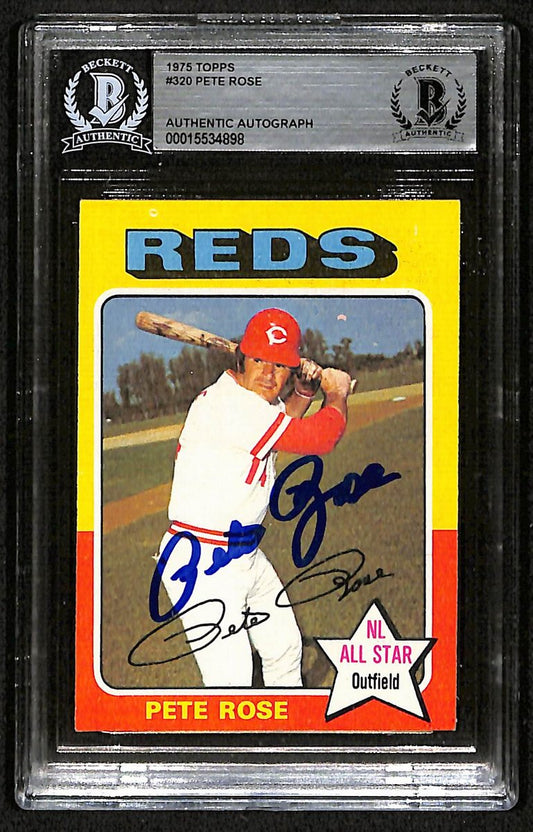 1975 Topps Pete Rose Signed/Autographed Card #320 Reds BAS/Beckett 197104