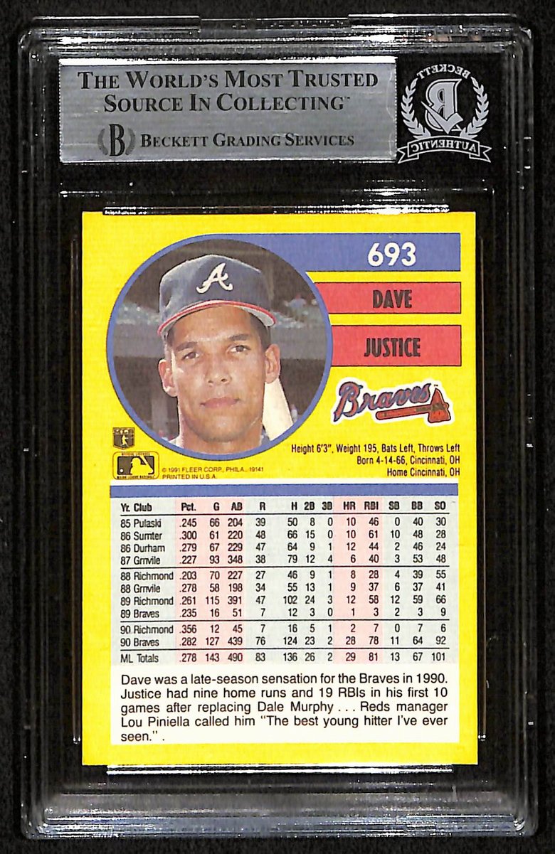 1991 Fleer David Justice Signed/Auto Card #693 Braves BAS/Beckett 197111