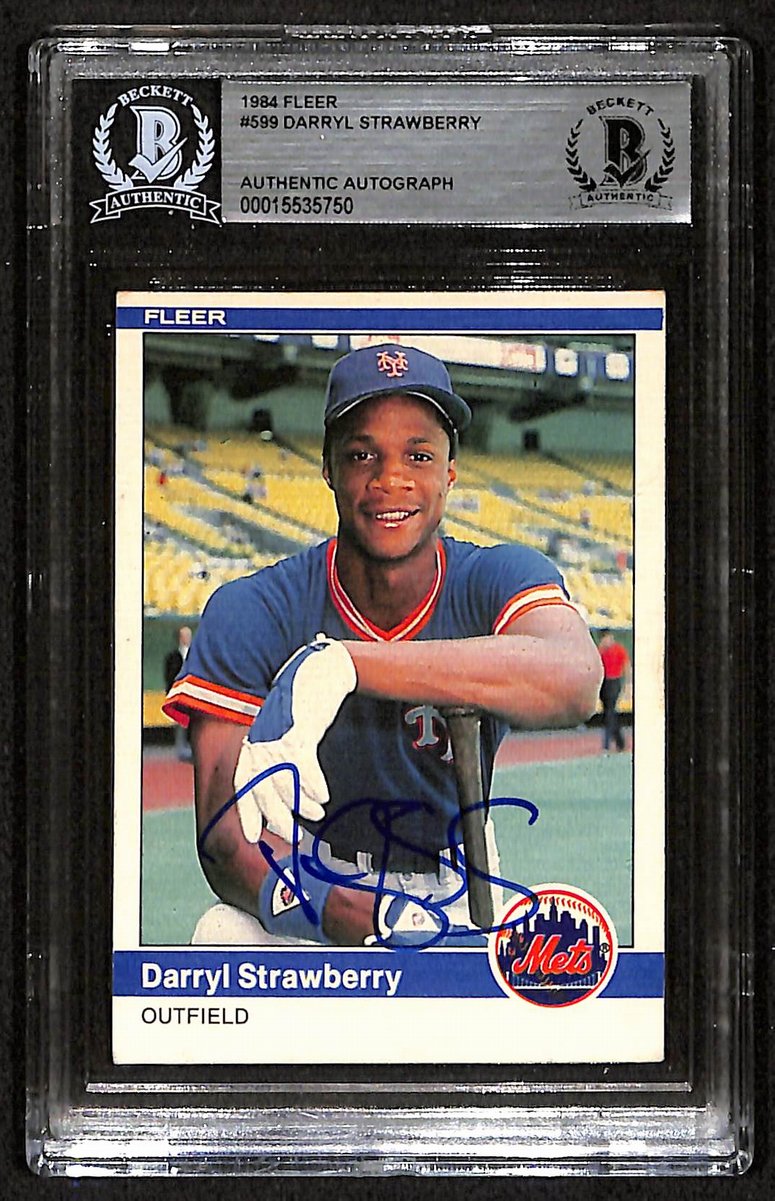 1984 Fleer Darryl Strawberry Signed/Auto Card #599 Mets BAS/Beckett 197112