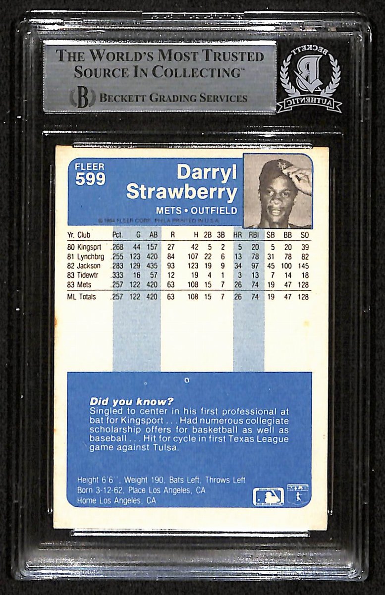 1984 Fleer Darryl Strawberry Signed/Auto Card #599 Mets BAS/Beckett 197112
