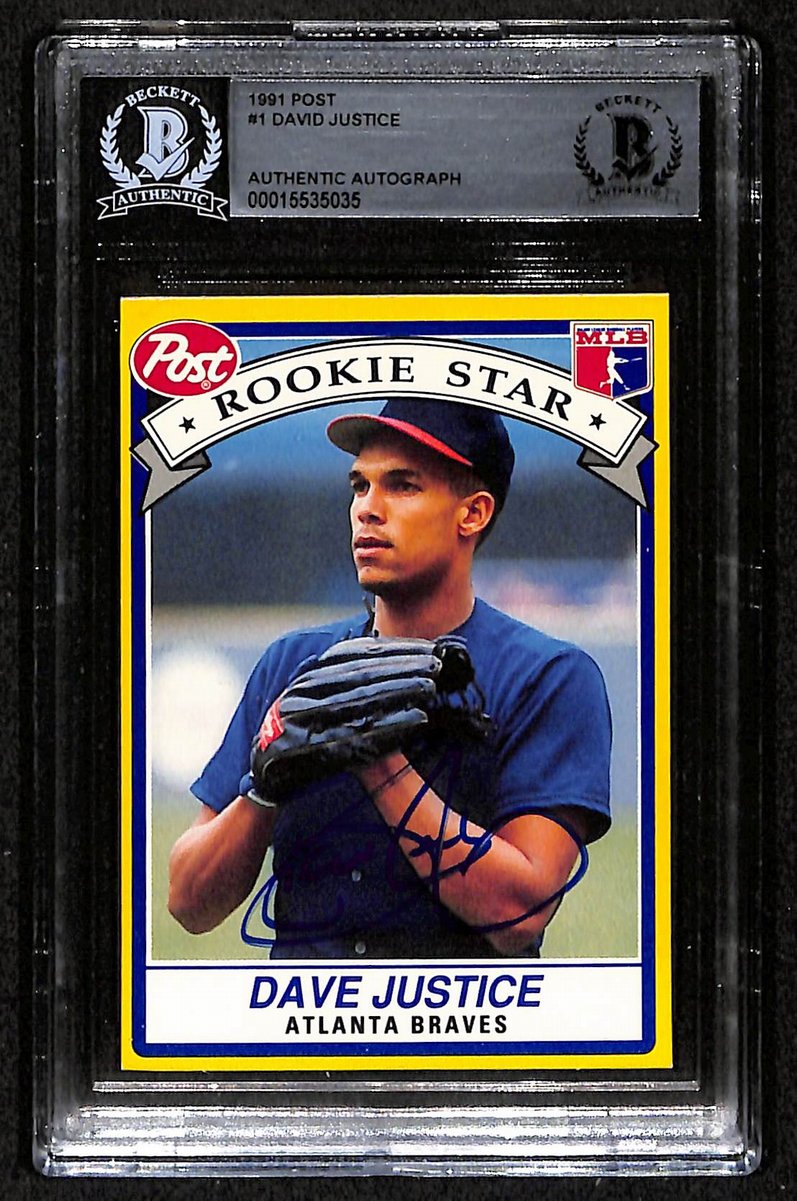 1991 Post David Justice Signed/Auto Card #1 Atlanta Braves BAS/Beckett 197117