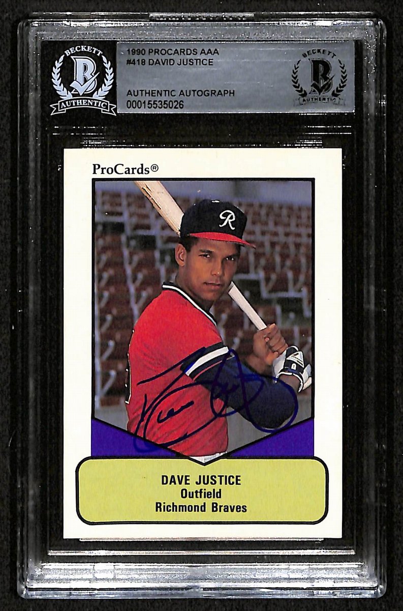 1990 Procards AAA David Justice Signed/Auto Card #418 Braves BAS/Beckett 197118