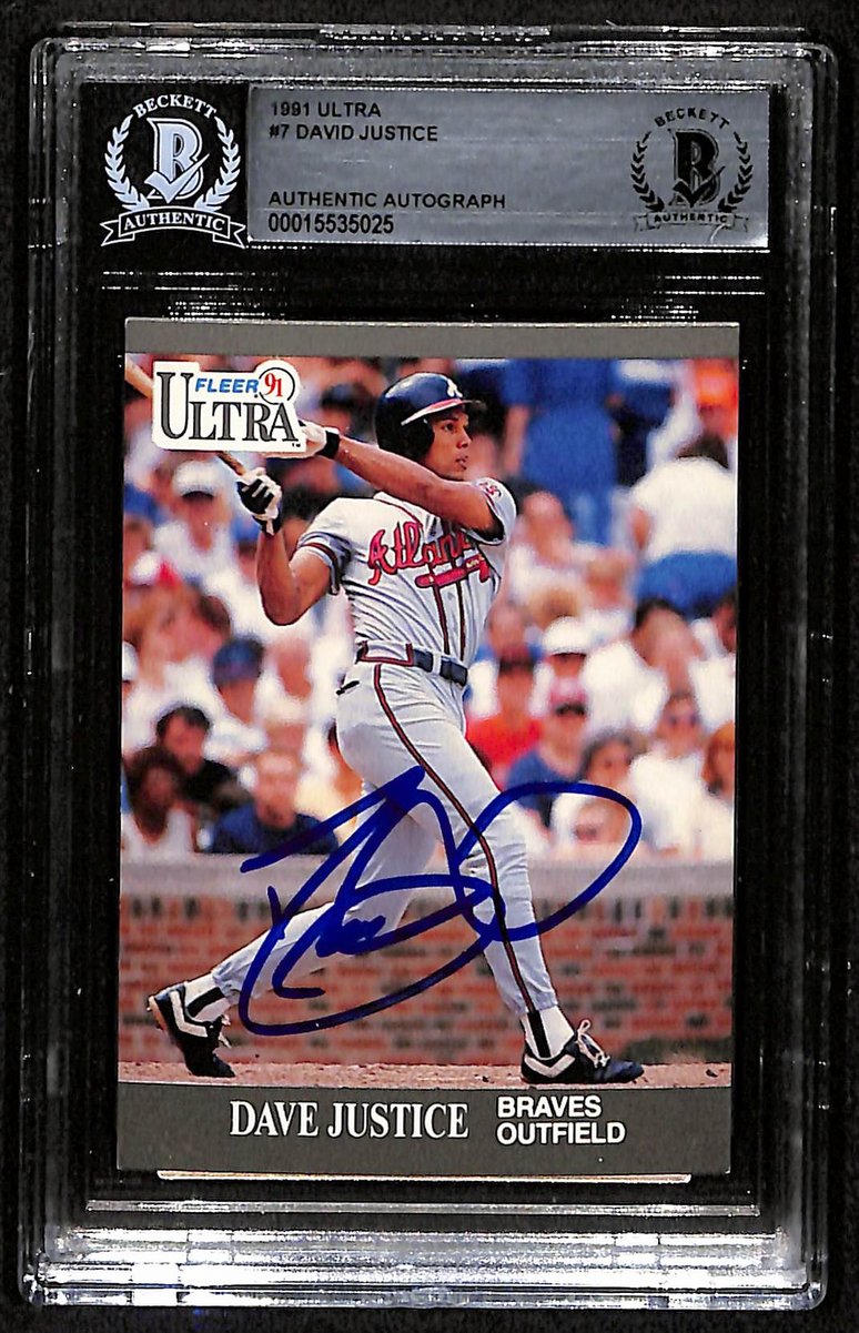 1991 Fleer Ultra David Justice Signed/Auto Card #7 Braves BAS/Beckett 197119
