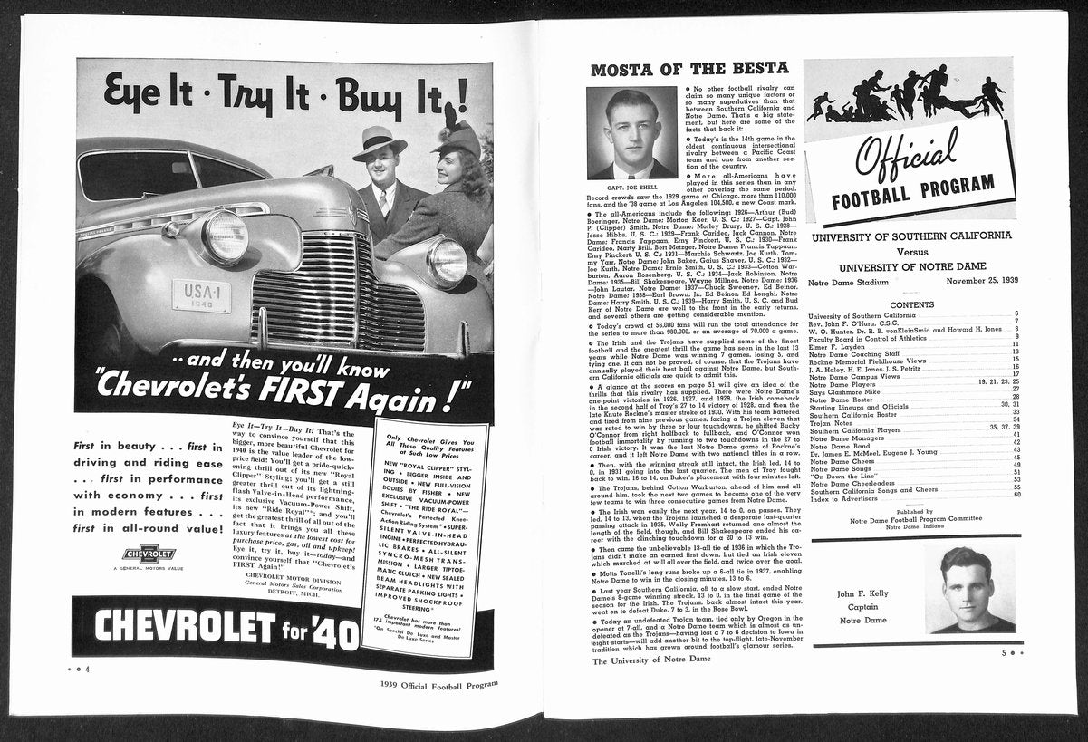 1939 USC vs Notre Dame Vintage College Football Game Program 195847