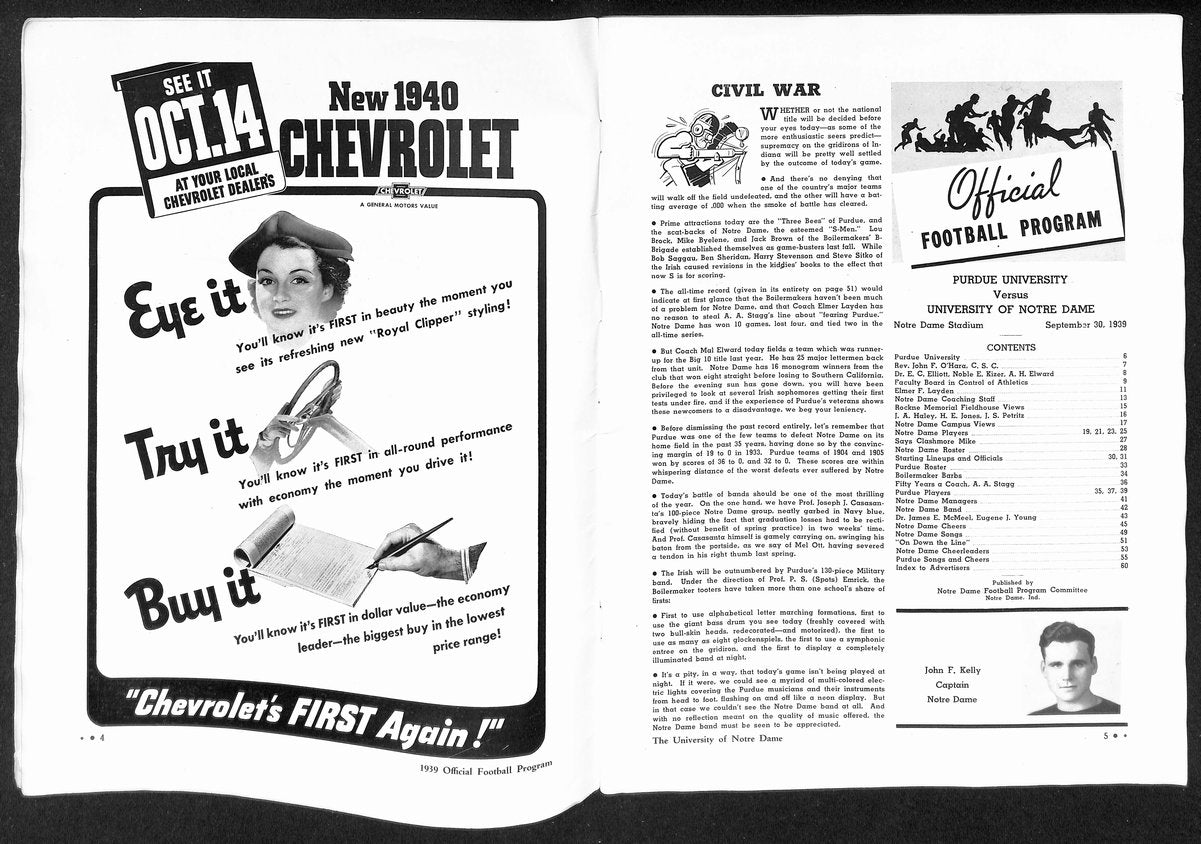 1939 Purdue vs Notre Dame Vintage College Football Game Program 196454